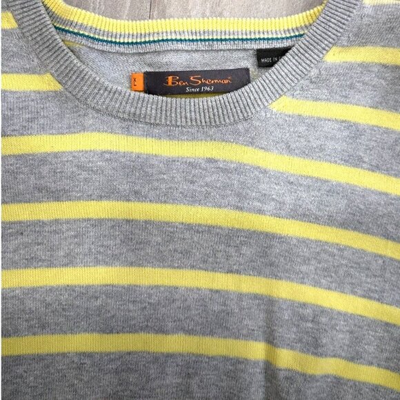 Ben Sherman Men's XL Striped Sweater Gray Yellow Blue-Green Cuffs - Picture 4 of 6